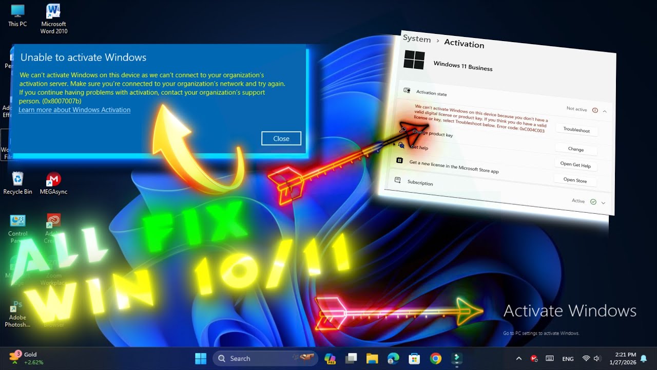 We can't Activate windows on this device as we can't connect to your organization.Go to pc..Win10/11