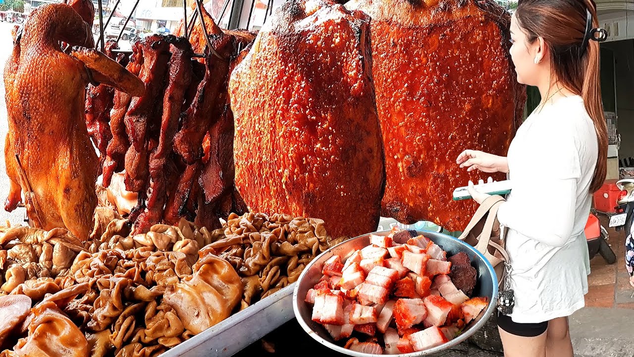 Top 1 pork meat stall in Ta Khmau - Cambodian street food