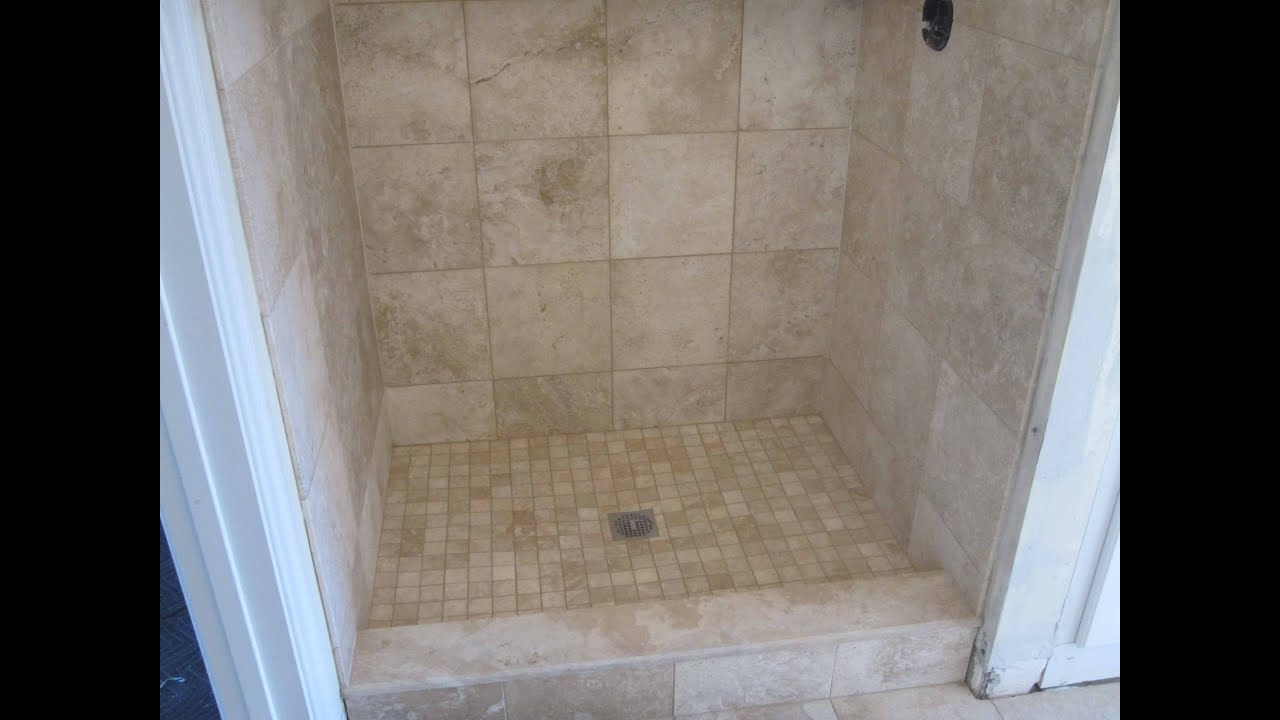 Travertine tile  Bathroom with heated floor.