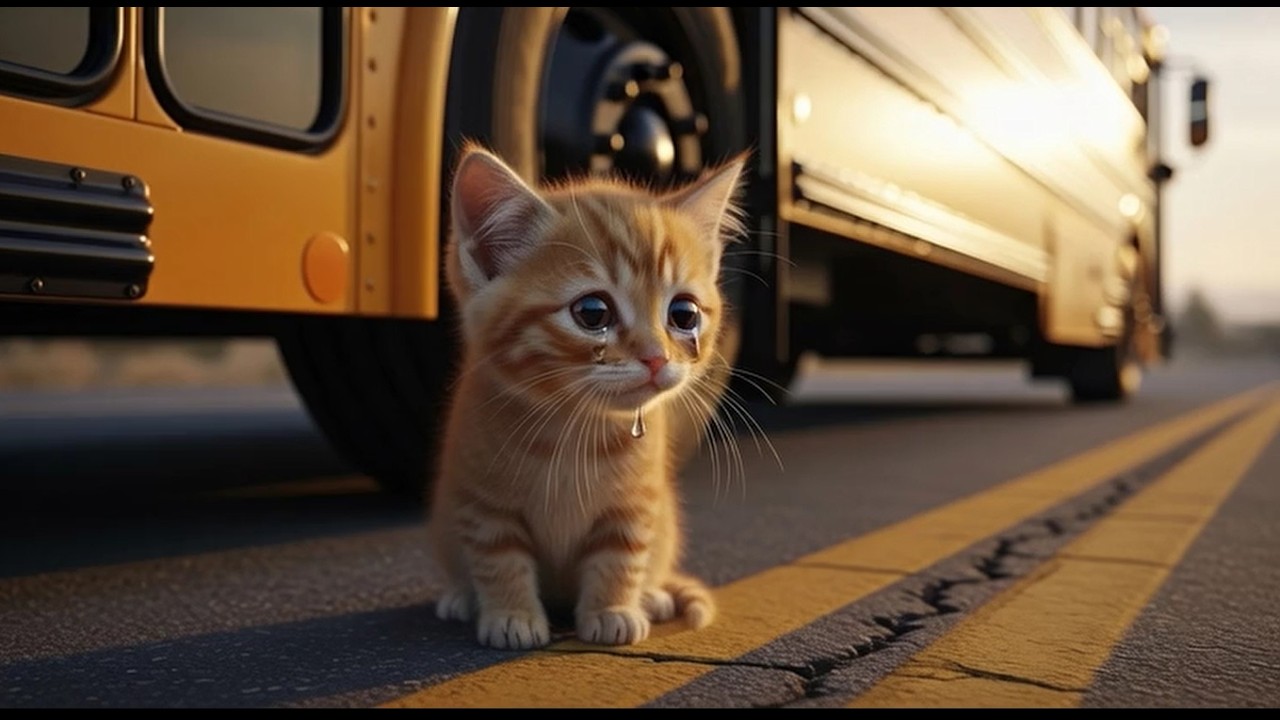 Крошечный рыжий котенок не попал в школьный автобус 😭 Следующий шаг папы-кота растопит ваше сердце