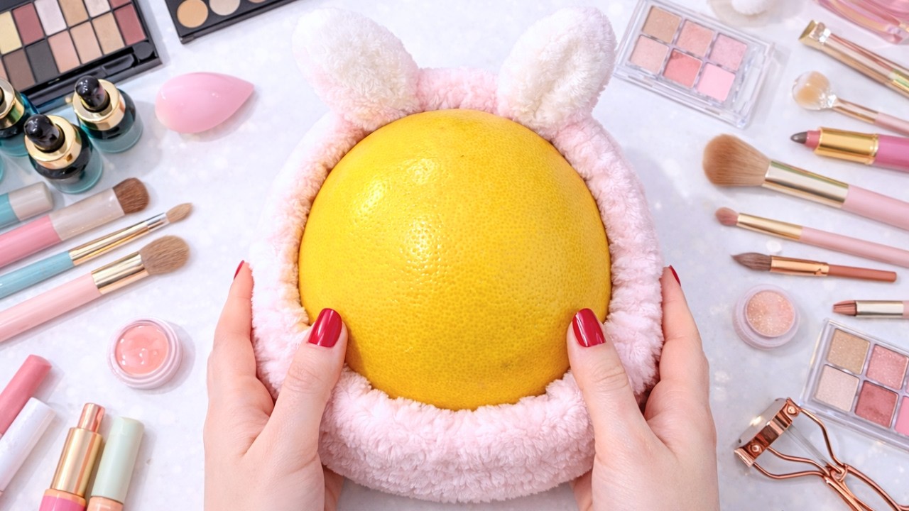 ASMR Extreme Makeup on a Yellow Grapefruit 🍋 So Satisfying (No Talking)