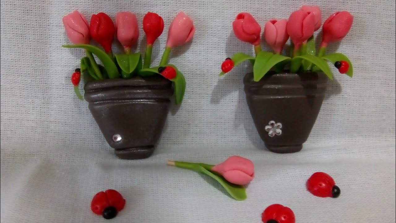 🌷 Como fazer Vasinho com tulipas de biscuit 🌷🌷🌷