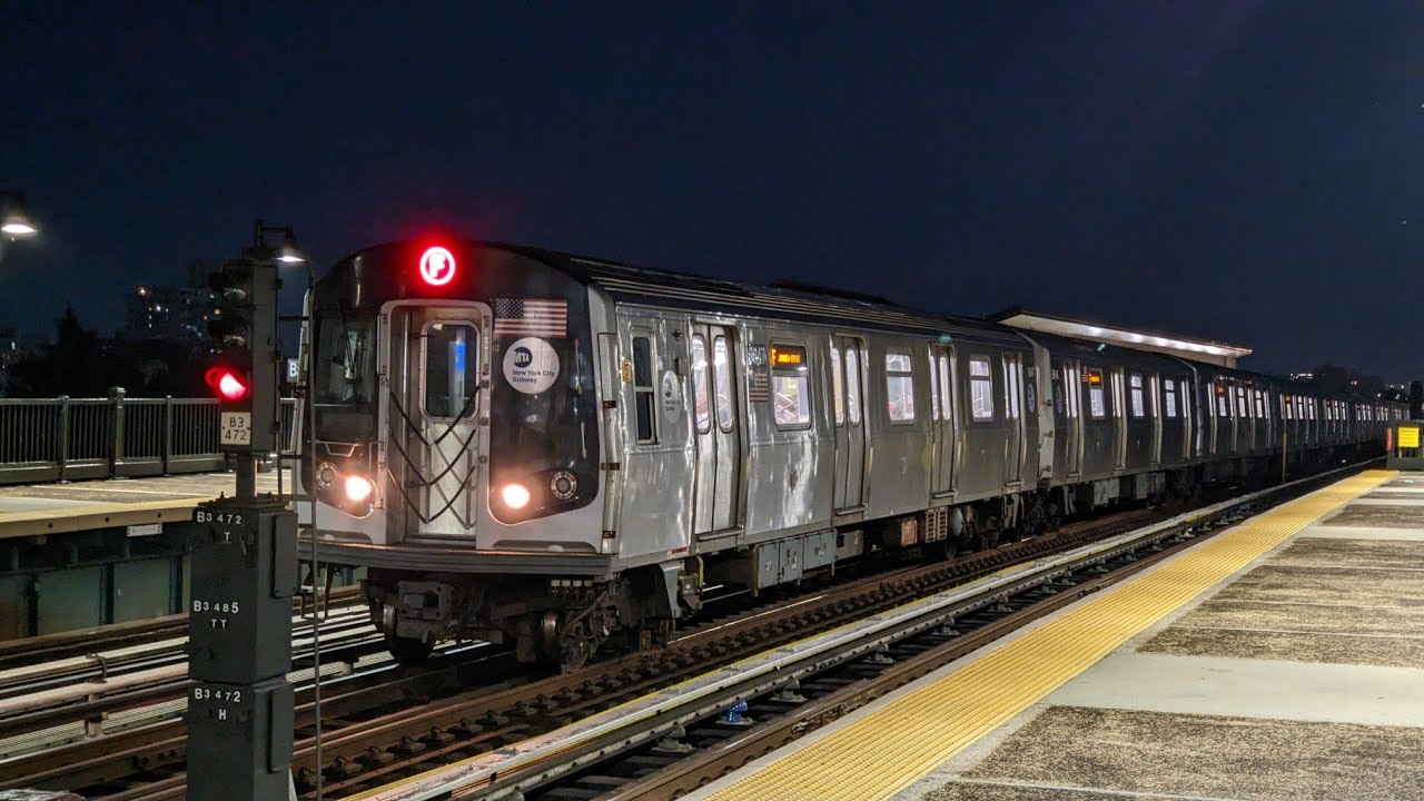 NYC Subway: R160 F Express Trains to Manhattan with Rail Grinder