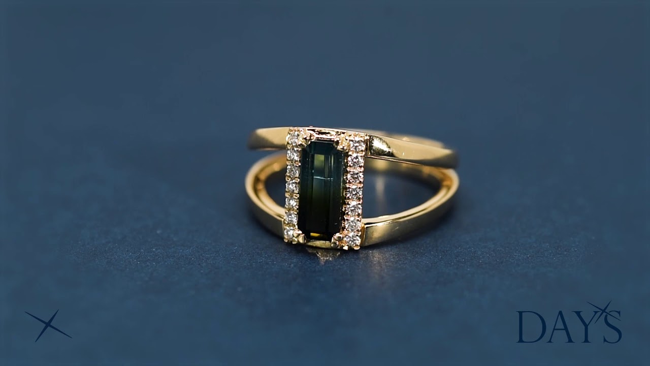 Maine Bi-Color Tourmaline Ring in 14kt Yellow Gold with Diamonds (1/7ct tw)