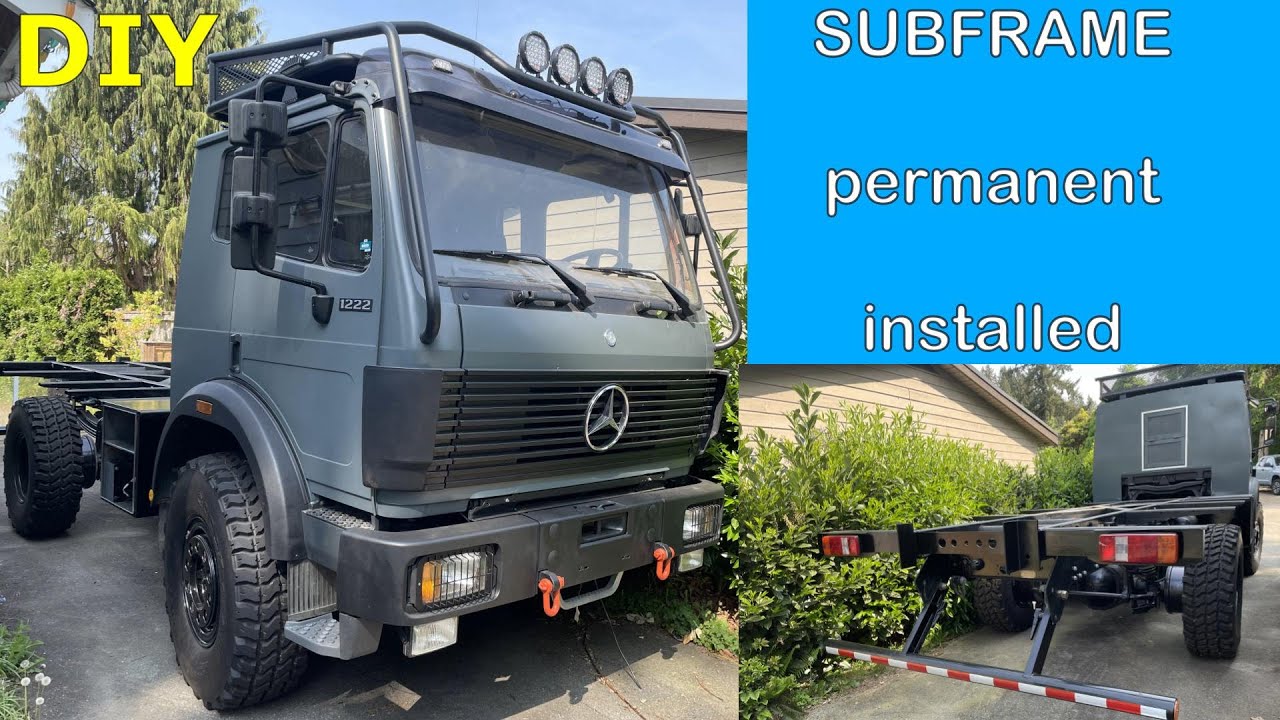 Subframe permanent installed and first storage boxes fabricated for  Mercedes Benz Expedition truck.
