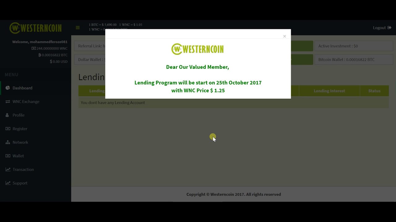 $$ WESTERNCOIN ICO UPDATE WESTERN COIN LENDING STARTS OCT 25TH| 1 WNC  1.25 $