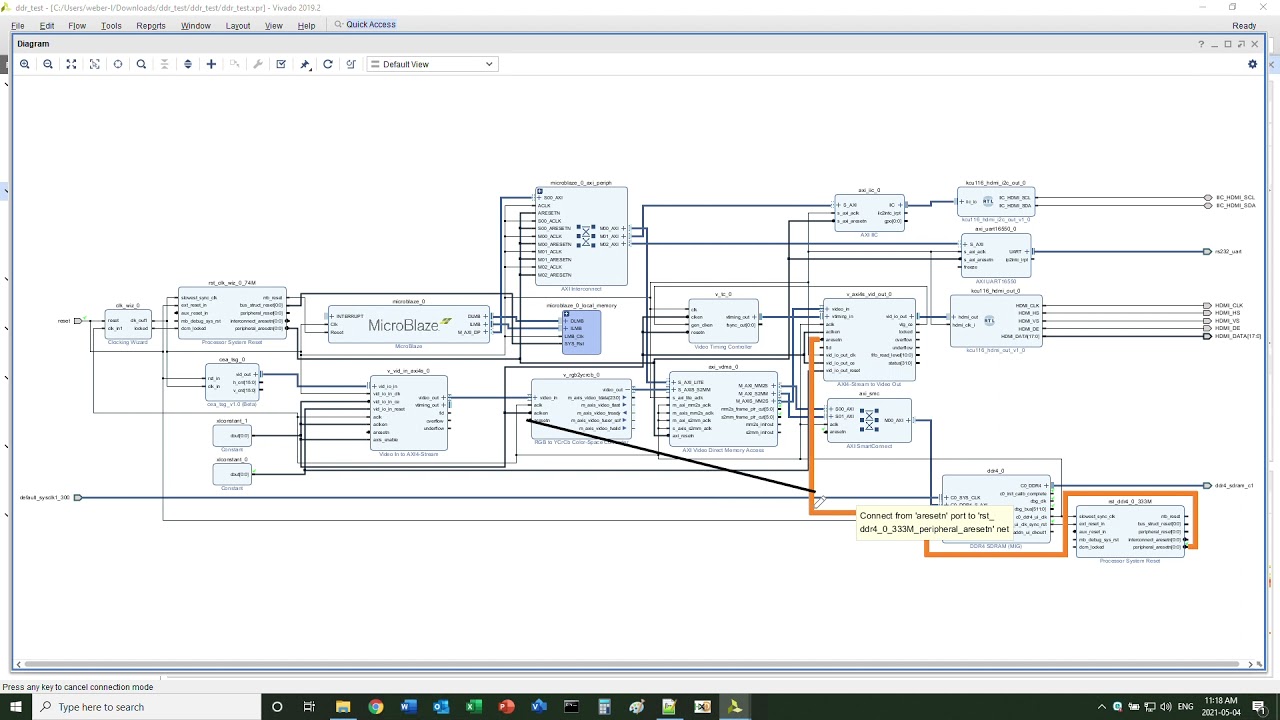 Adding DDR4 and video frame buffer on Xilinx KCU116 Eval Board