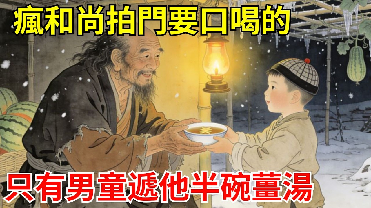 冬至夜，瘋和尚拍門要口熱湯，家家閉門裝睡！守瓜棚的男童遞他半碗姜湯。和尚指他瓜地：醜時若見白光，速挖東南角！#故事頻道#聽書#民間故事#說書#善有善報#爽文
