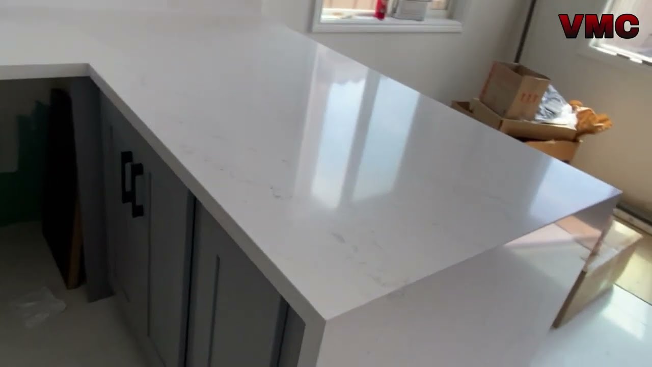 Silestone Ethereal Glow Kitchen Countertop with Full Height Backsplash and Waterfall #etherealglow