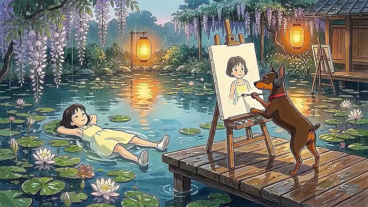 Rainy Lily Pond Painting 🌧️ Ghibli Inspired Lofi Music for Study, Relax & Sleep (2 Hours)