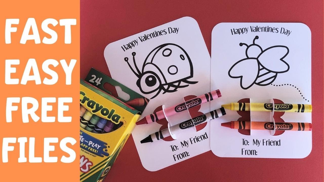 Valentine Coloring Card With Crayons:  FREE Files