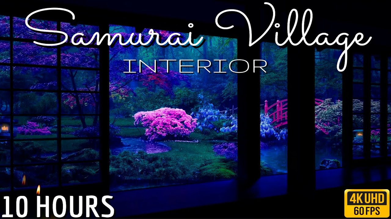 LAST SAMURAI VILLAGE INTERIOR - 10 HOURS - HANS ZIMMER - JAPANESE MUSIC RAIN MEDITATION - ASMR - 4K