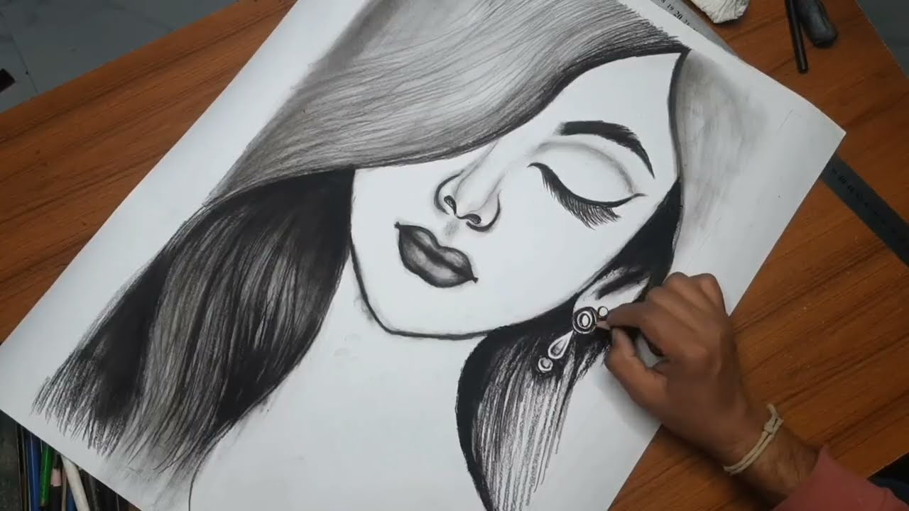 Beautiful Woman Face Sketch with Charcoal Pencil | Art Video