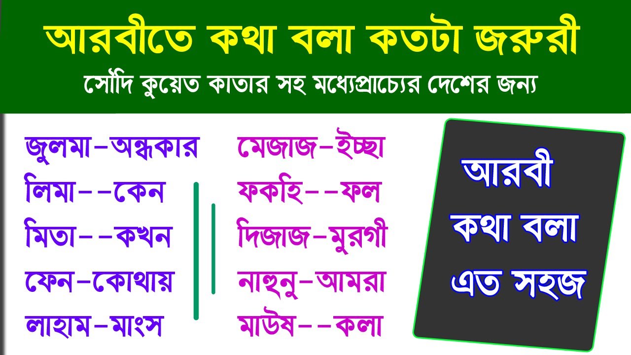 Best Arabic to Bangla Tutorial - Learn Arabic through Bengali - Learn Arabic From Bangla - Arabic