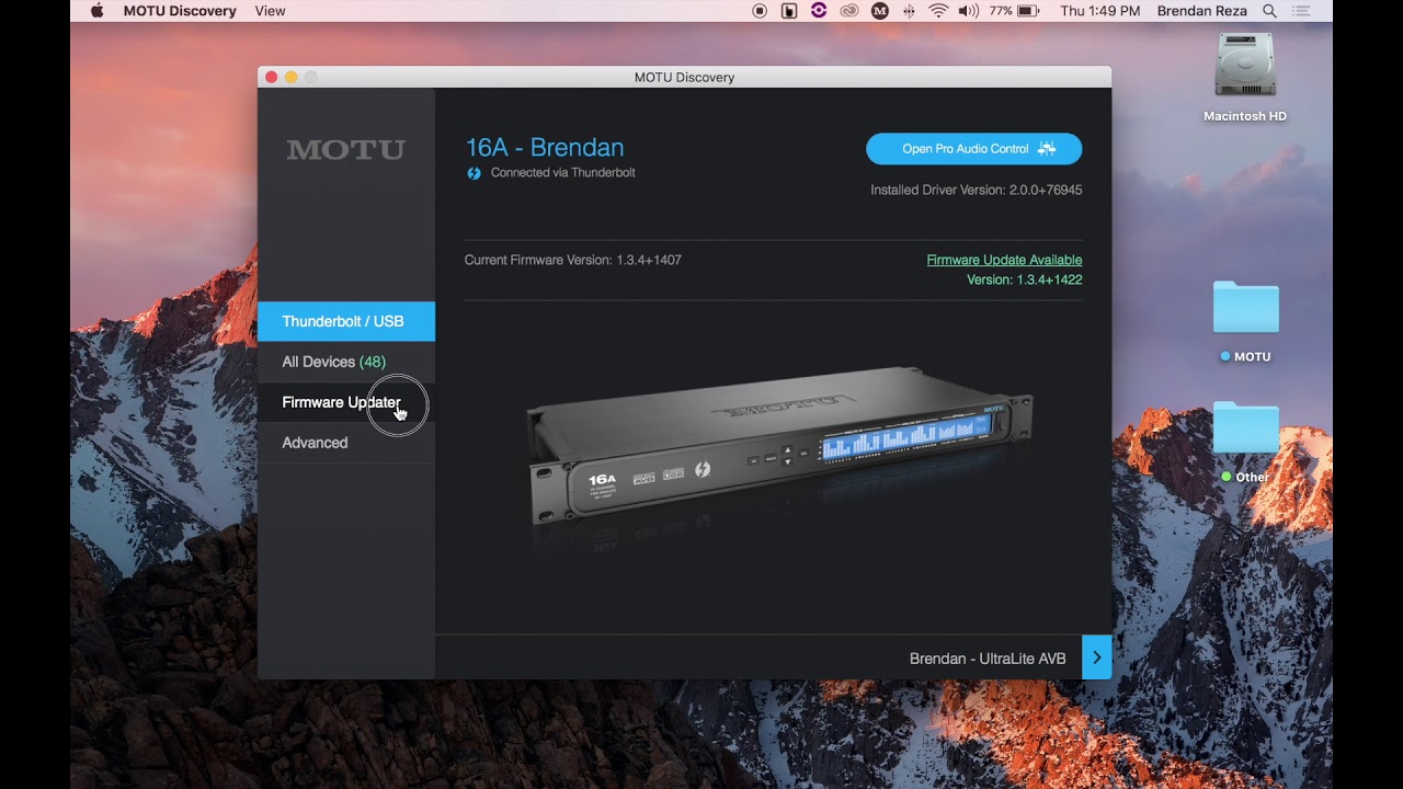 How to update the firmware in a MOTU Pro Audio interface