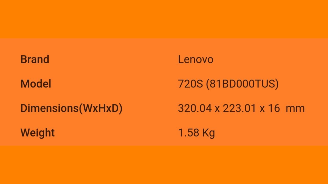Lenovo Ideapad 720S (81BD000TUS) Laptop Detail Specification