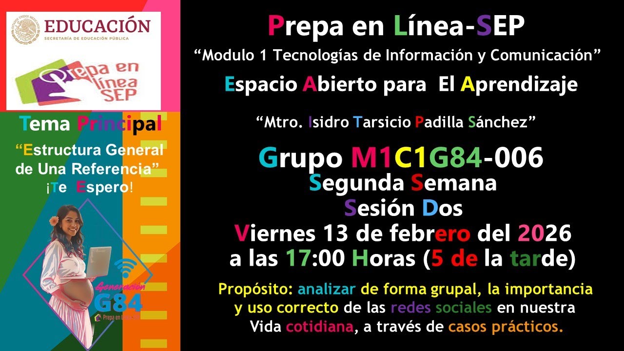 Invitación, Segunda sesión virtual “Espacio abierto para el aprendizaje” semana 2 Grupo M1C1G84-006