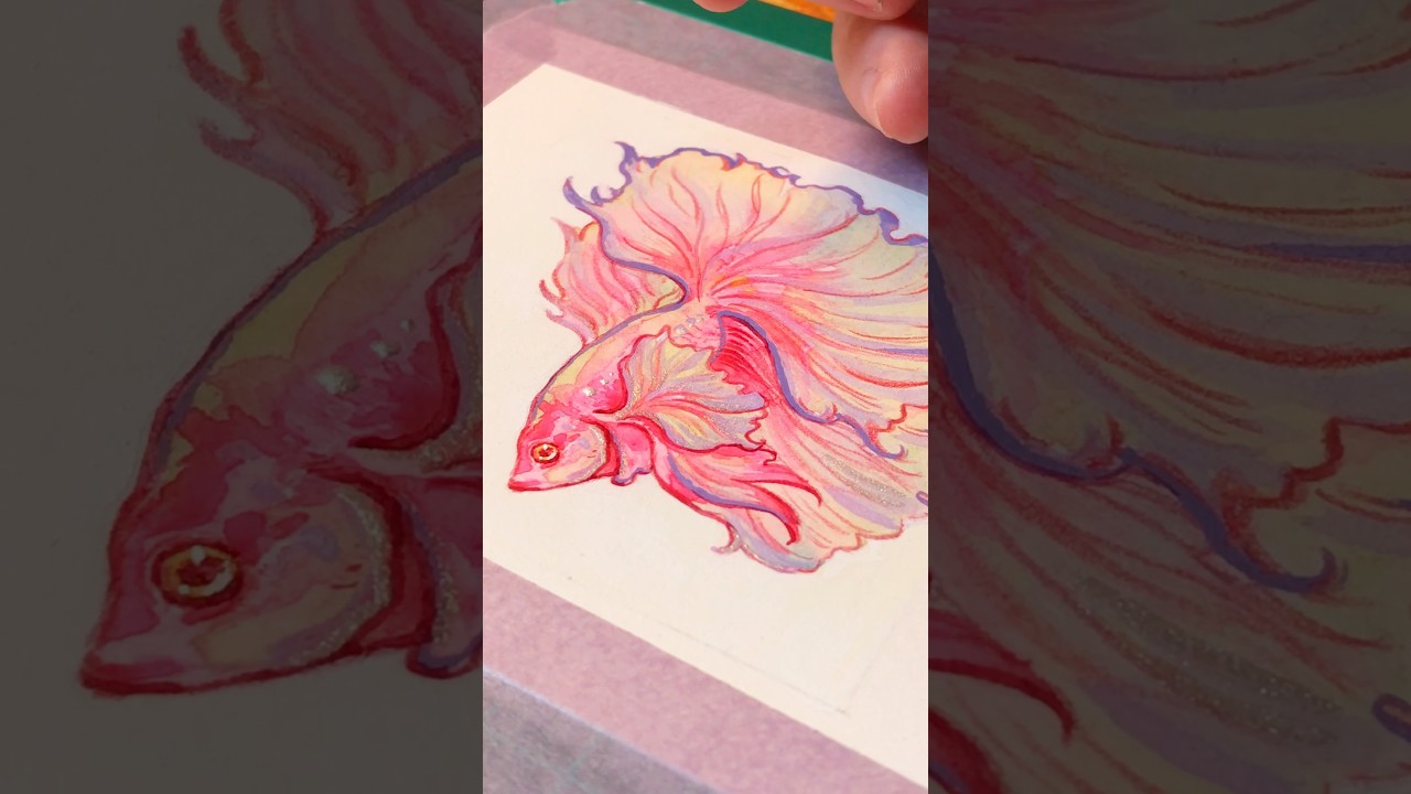 Little pink betta fish commission I painted 🥰🌸 #watercolor #painting #artshorts #illustration