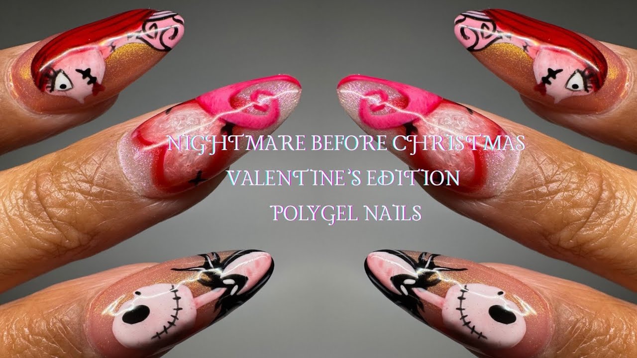 How To Do A Fill on Polygel Nails (in depth) 🌙 nightmare before christmas valentine’s polygel nails💘