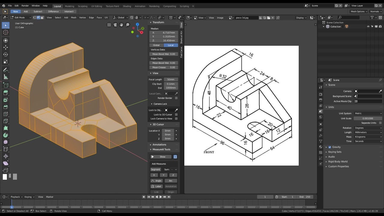 Blender 2.8 Modélisation d'une pièce technique