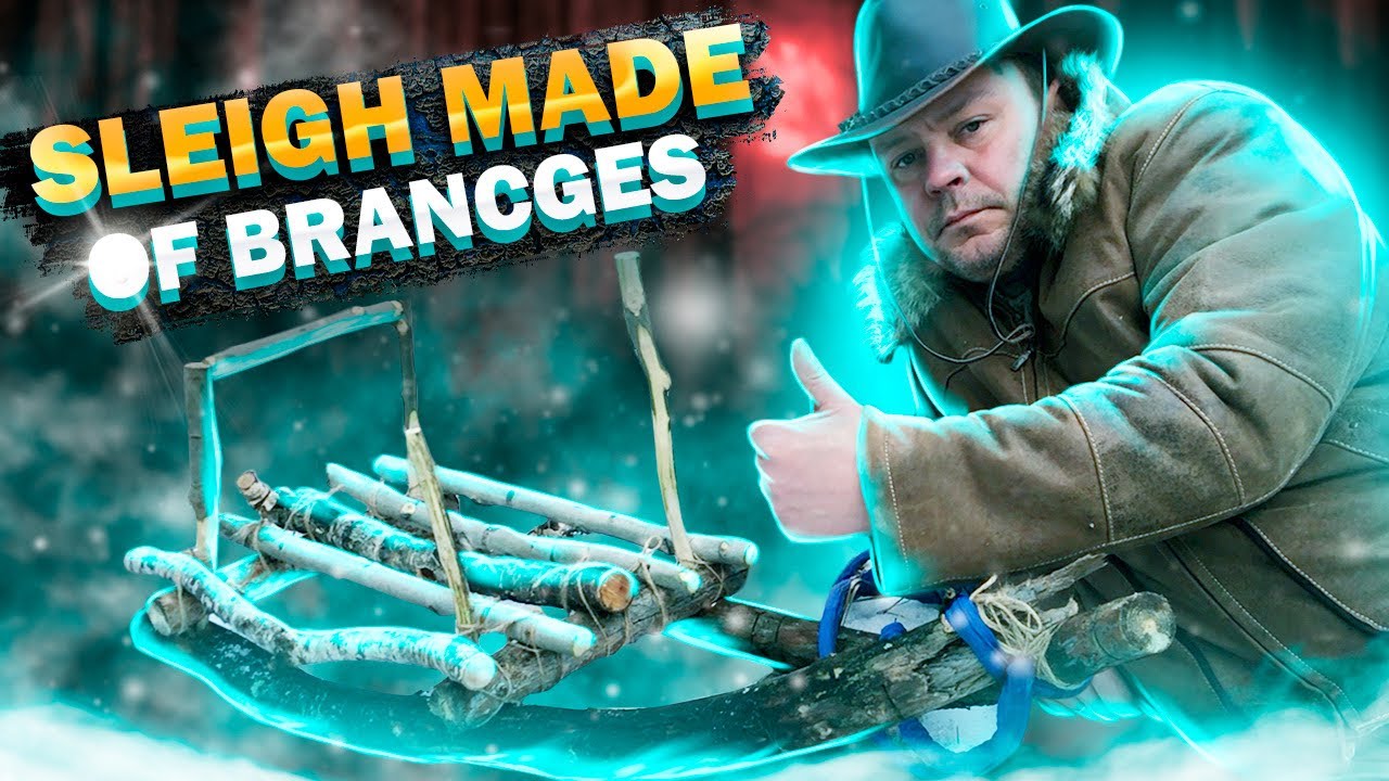 Bushcraft winter camping. Part 5. Sleigh made of branches.