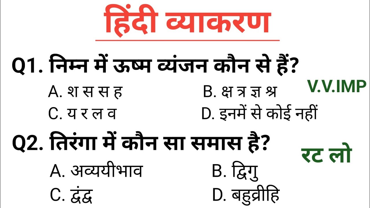 सामान्य हिंदी | HINDI TEST | परीक्षा में पूछे जाने वाले प्रश्न | HINDI FOR ALL EXAM.