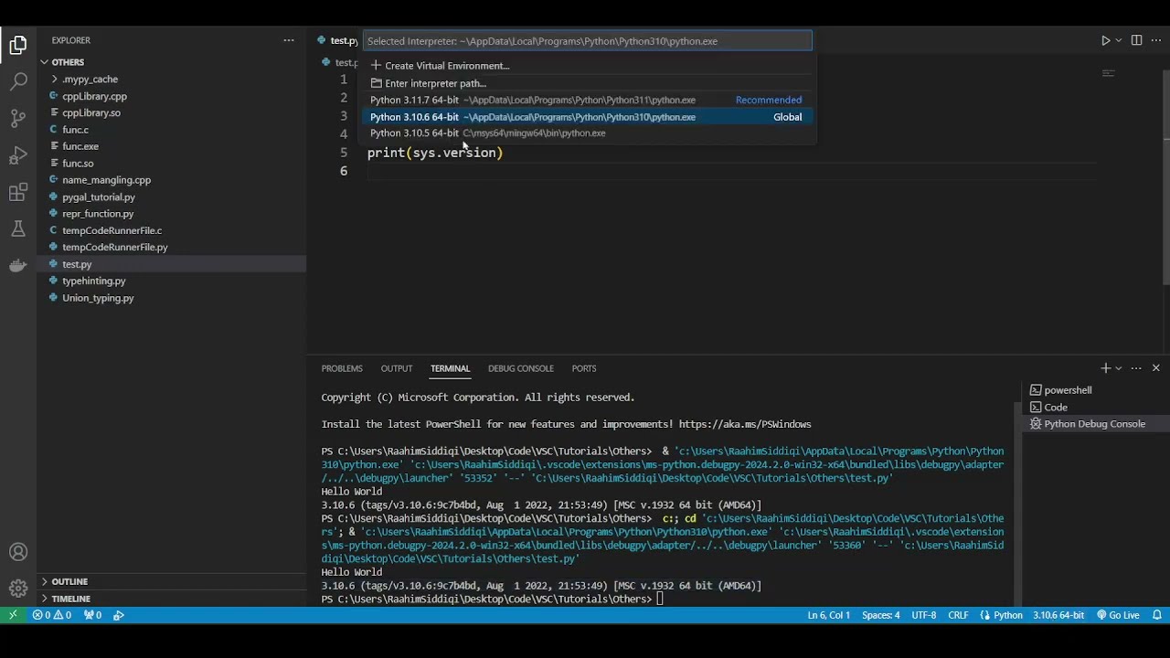 Переключение между версиями Python в Visual Studio Code (VSC)