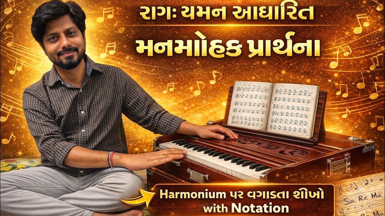 Raag Yaman આધારિત સુંદર પ્રાર્થના | Harmonium પર વગાડતા શીખો with નોટેશન | Easy Tutorial