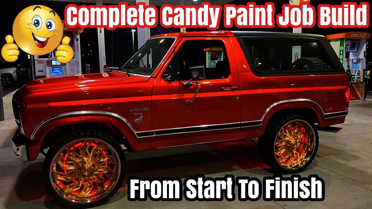 Полная покраска автомобиля в цвет Candy Orange от начала до конца. Проект сборки Ford Bronco 1983...
