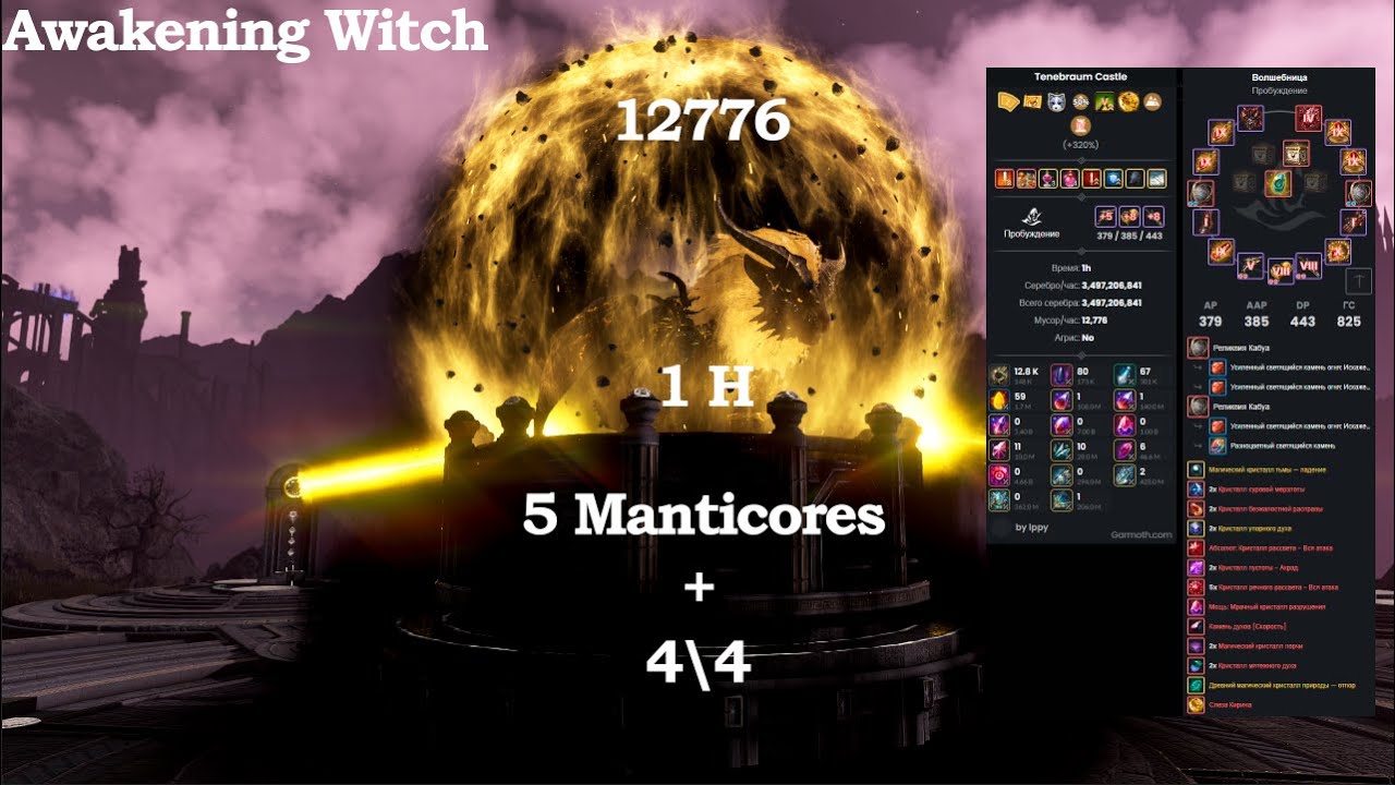 BDO | Tenebraum Castle | Awakening Witch | 12776/hr 5 Manticores | Lv2 ONLY