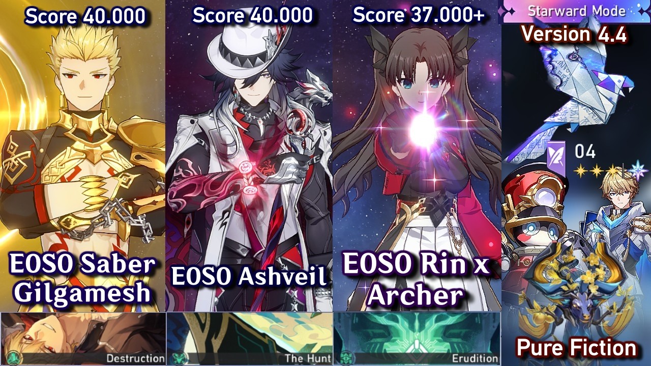 NEW! E0 Saber Gilgamesh, E0 Ashveil, E0 Archer Rin | Pure Fiction 4.4 Starward Mode Honkai Star Rail