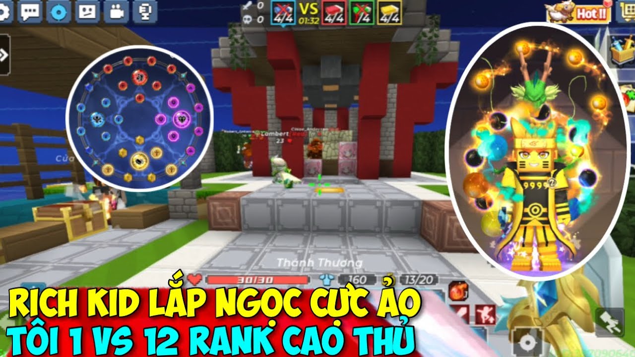 (Blockman GO) BEDWARS: RICH KID VIP 8 Lắp Ngọc Cực Ảo, Tôi 1 VS 12 Rank Cao Thủ