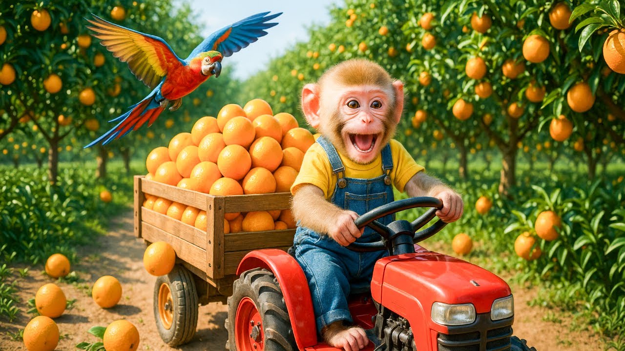 Monkey’s Orange Harvest Turns into a Wild Parrot Chase! - Monkey Farm Work | NiNi Monkey Farm