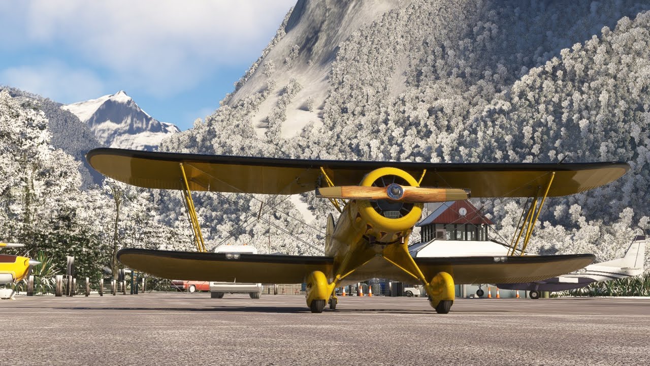 Flying the WACO YMF-5 from Milford Sound to Dunedin in Microsoft Flight Simulator