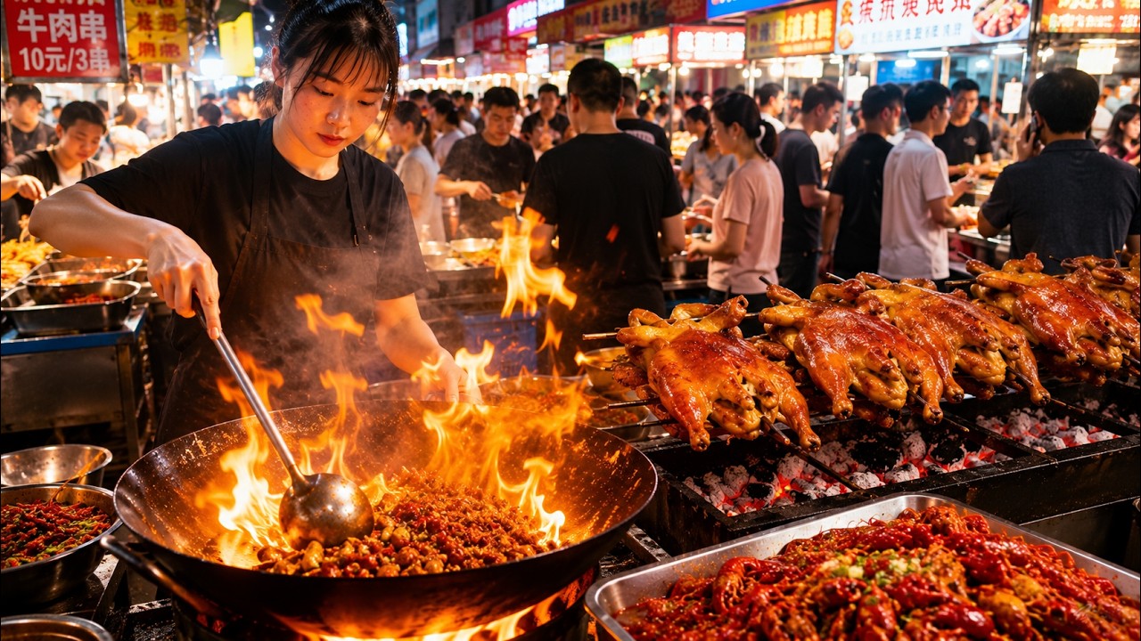 $1 Street Food Paradise | Guangzhou Night Market Food Tour in 4K