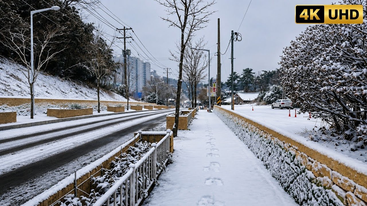 Early Morning Walk in Rural Korea ❄️ -12°C Snowy Rain | Village to Traditional Market