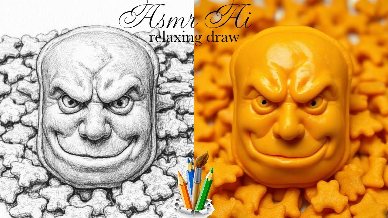 ASMR AI Video Cheese snack and B&W draw Cheese snack