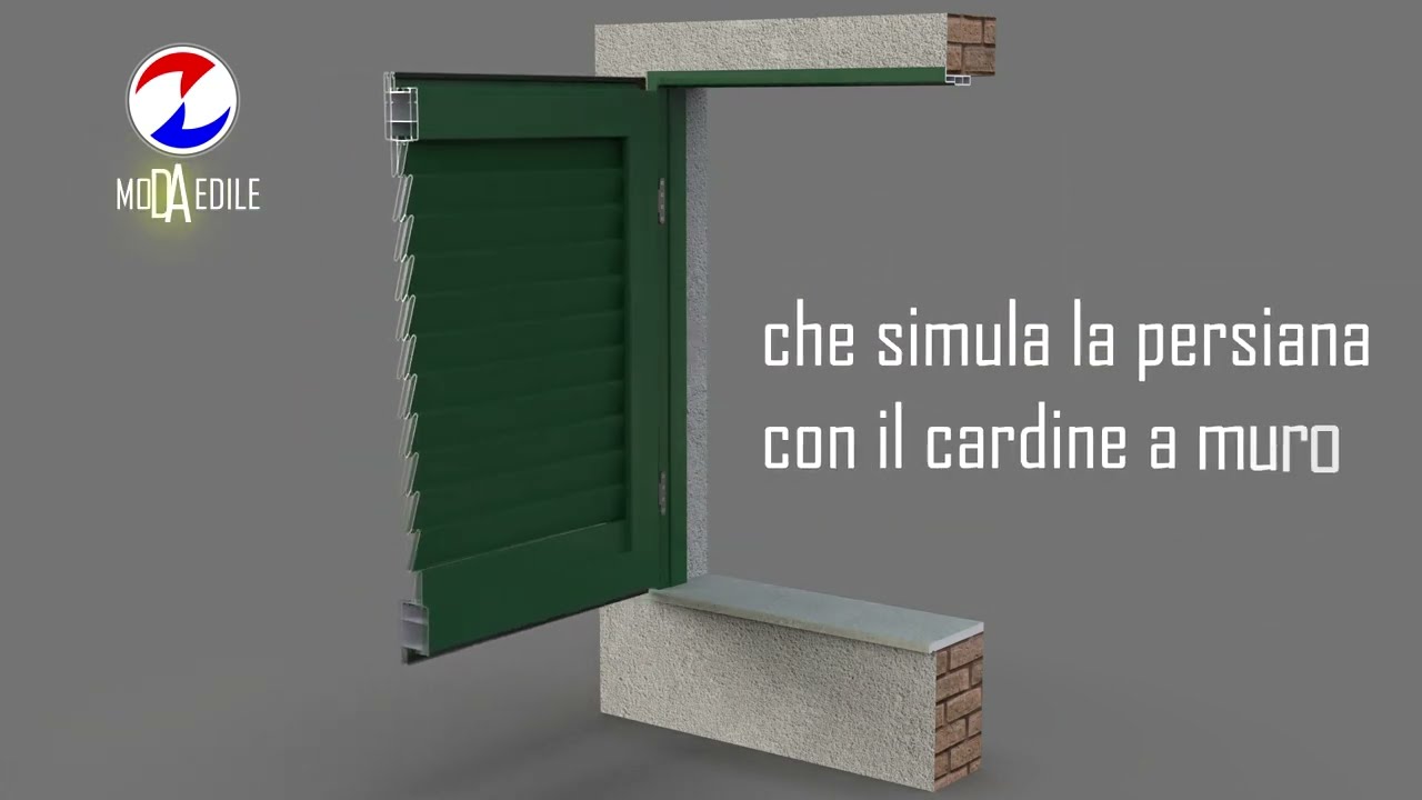 video persiana in alluminio con telaio minimale che simula il cardine a muro