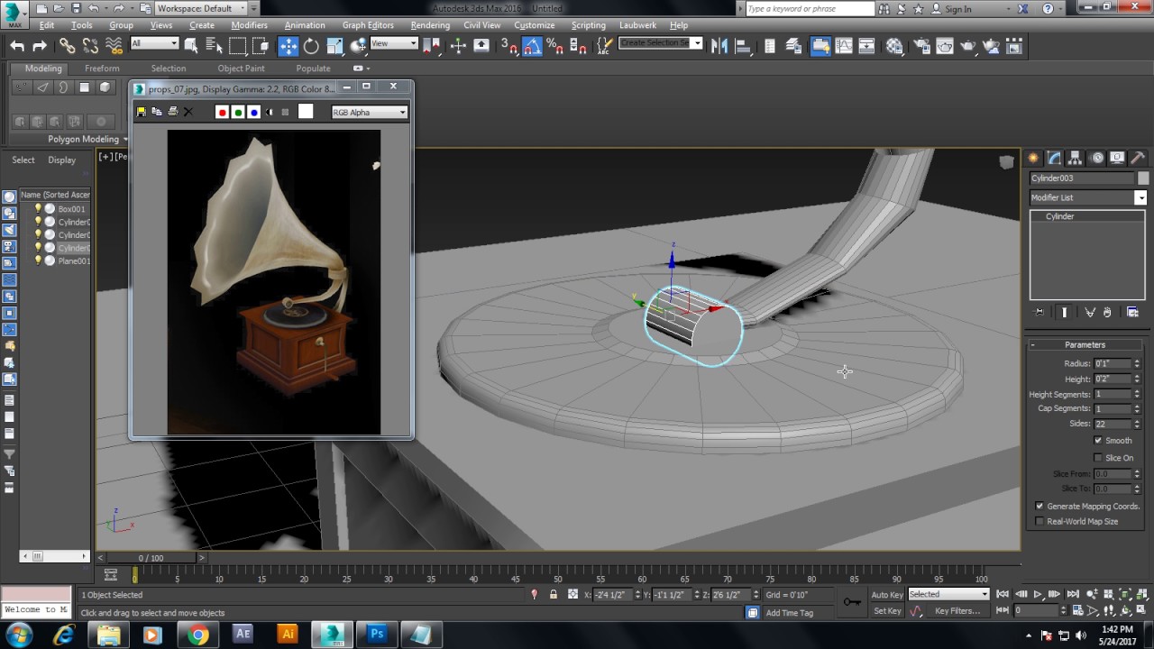 Tutorial on Modeling a Gramophone in 3dsmax.