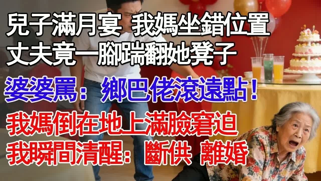 兒子滿月宴 我媽坐錯位置 丈夫竟一腳踹翻她凳子婆婆罵：鄉巴佬滾遠點！我媽倒在地上滿臉窘迫 我瞬間清醒：斷供 離婚#故事分享 #人生感悟 #情感#為人處世 ＂