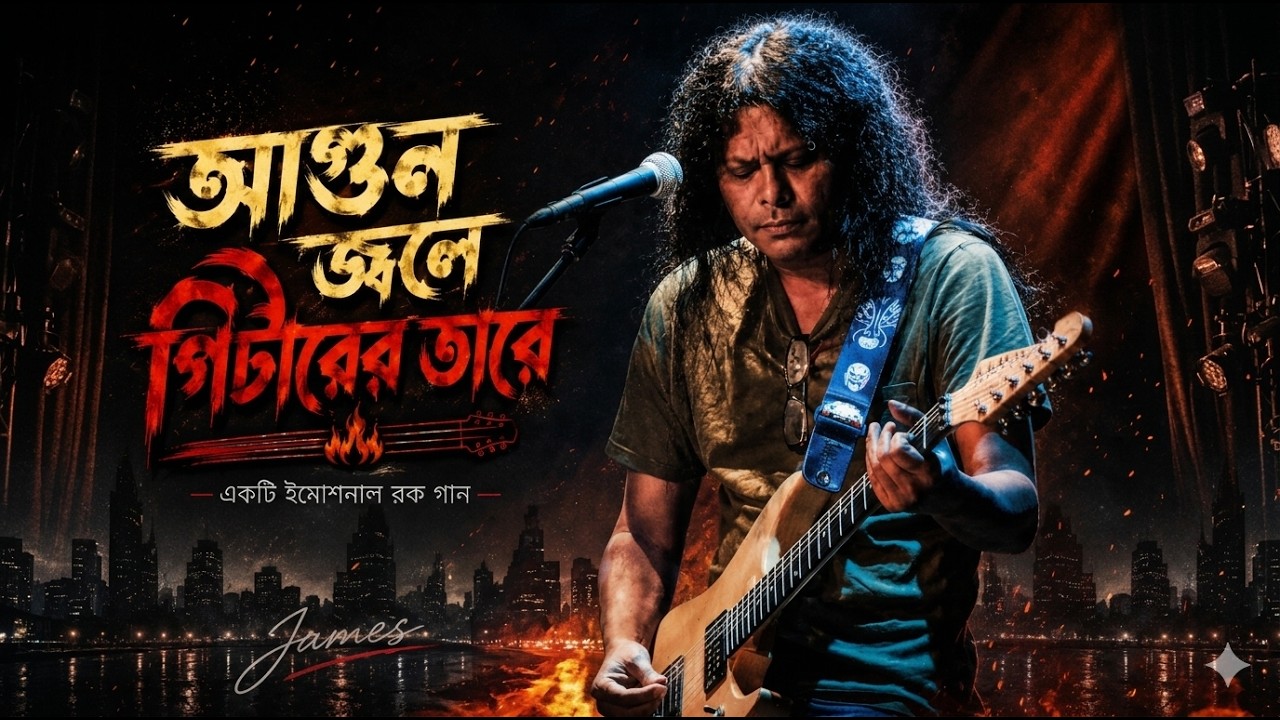 আগুন জ্বলে গিটারের তারে | Emotional Rock Song | James Style Bangla Rock Song।  Amirul Hasan