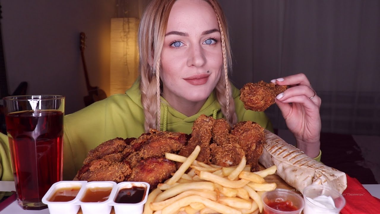 MUKBANG | Курочка, ролл, фри | Chicken, roll, fries не ASMR