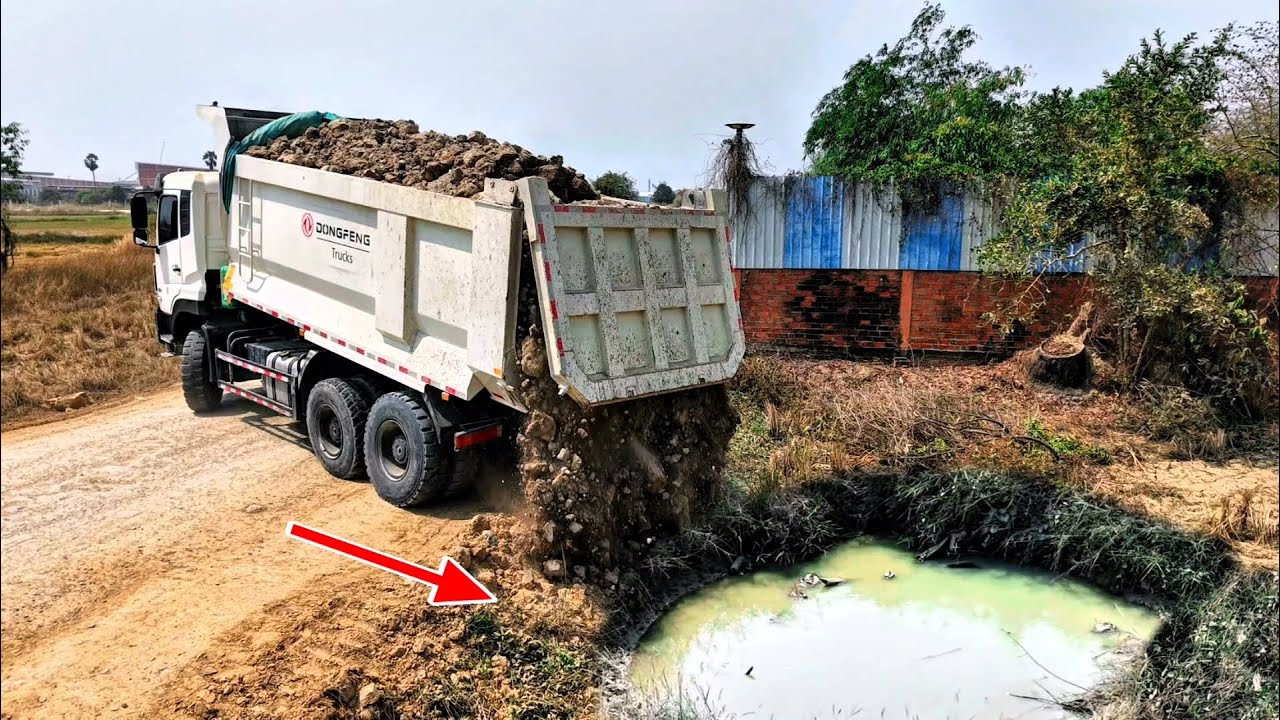 Starting New Project Dozer DH17C3 Skill For Building The Water Using Stone For Fill Landfill Pushing