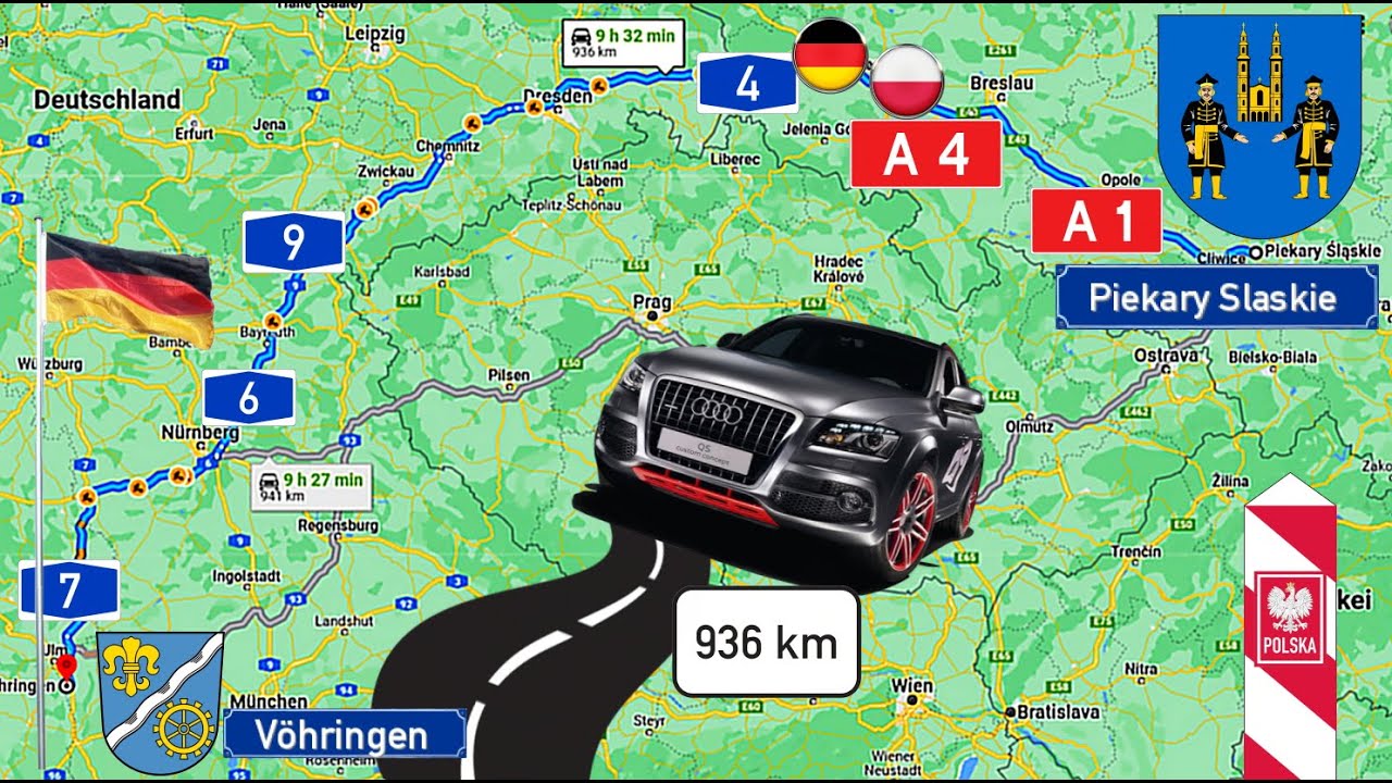 Driving - Fahrt von  🇵🇱 Piekary Slaskie nach 🇩🇪 Vöhringen