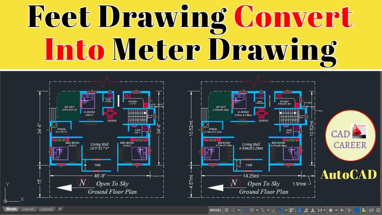 How to Convert AutoCAD Feet Drawing Into Meter Drawing | CAD CAREER