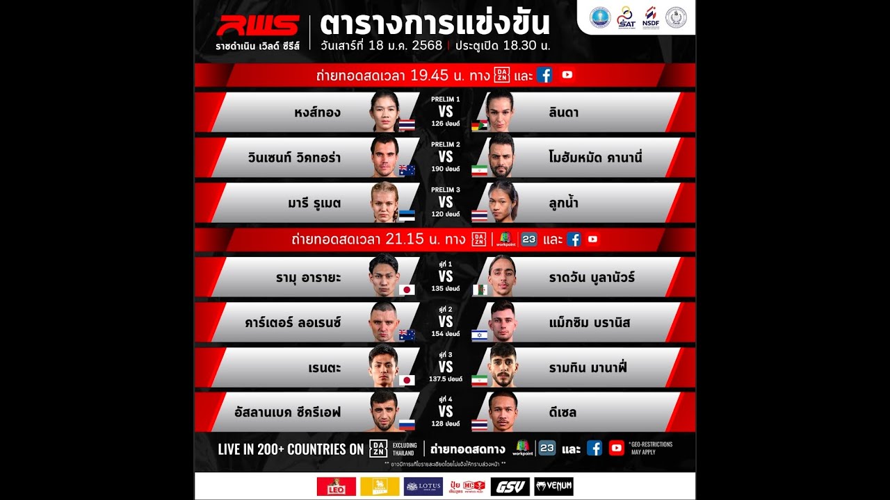🥊 LIVE : RWS ราชดำเนิน เวิลด์ ซีรีส์ | 18 ม.ค. 68