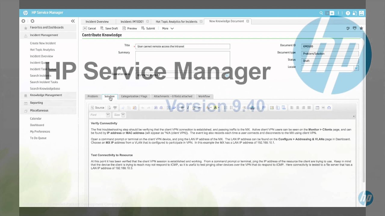 HP Service Manager 9.40 - Knowledge Management