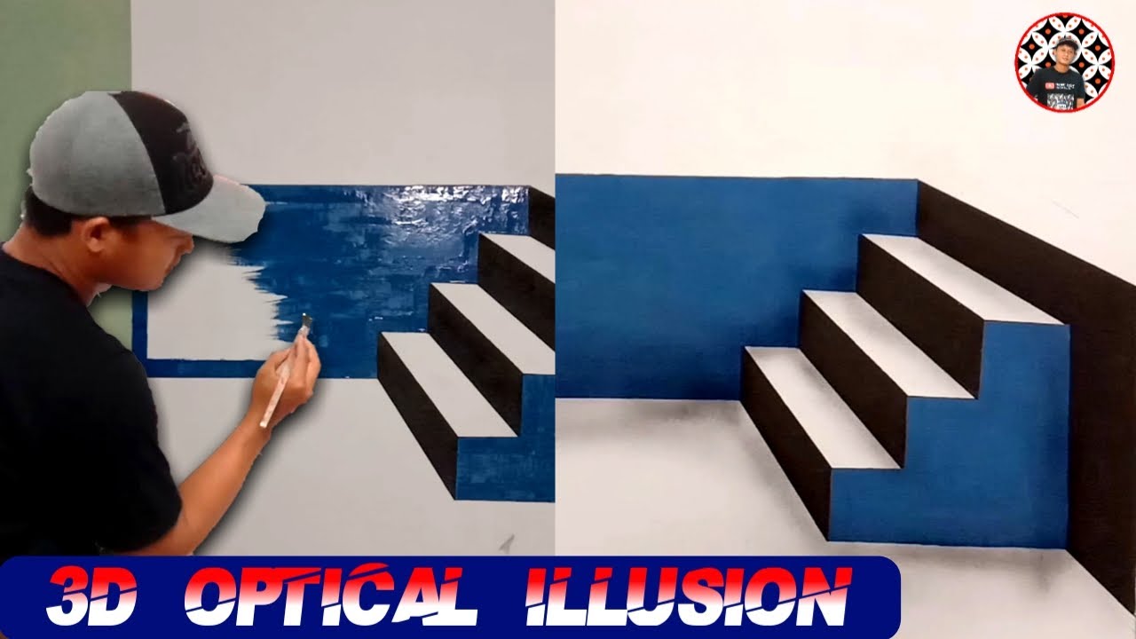 3d design optical illusion stairs wall painting - water Coloring Painting Tutorial Beginners