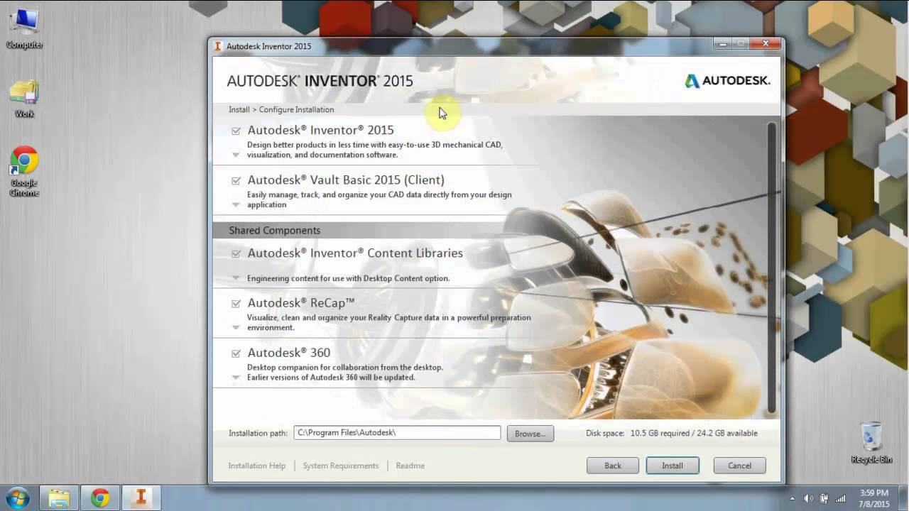 Autodesk Inventor 2015: To register, download, install and use the free 3 year copyright