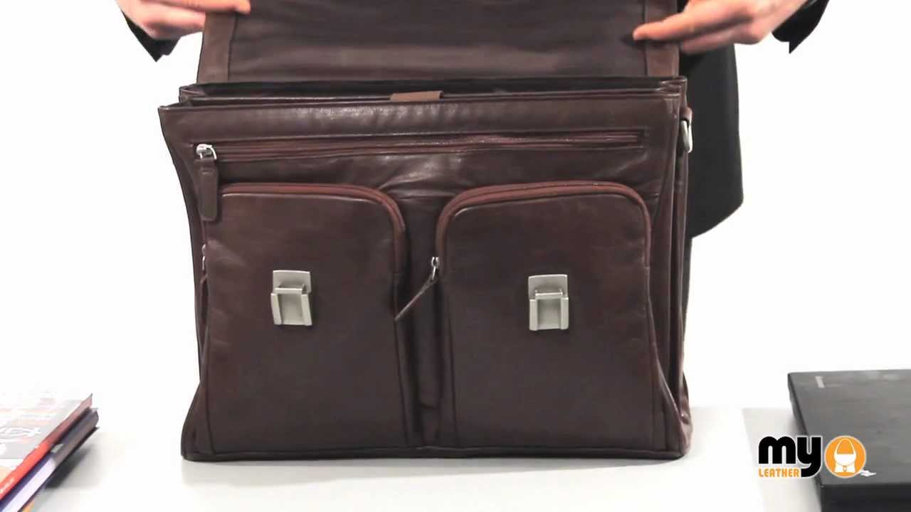 DARK BROWN ITALIAN LEATHER LAPTOP BRIEFCASE by HIDEONLINE